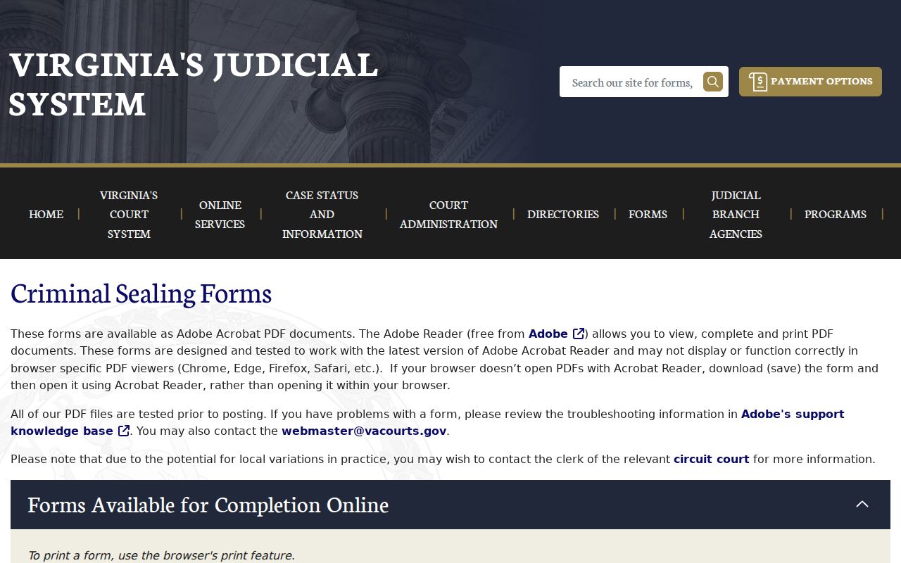 Virginia sealing forms for Shenandoah County criminal court records
