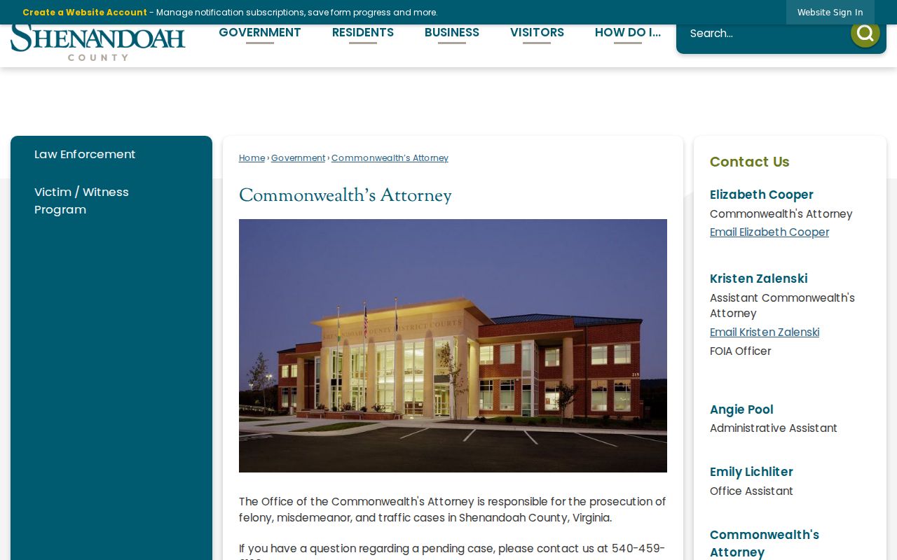 Shenandoah County criminal charge records prosecutor office