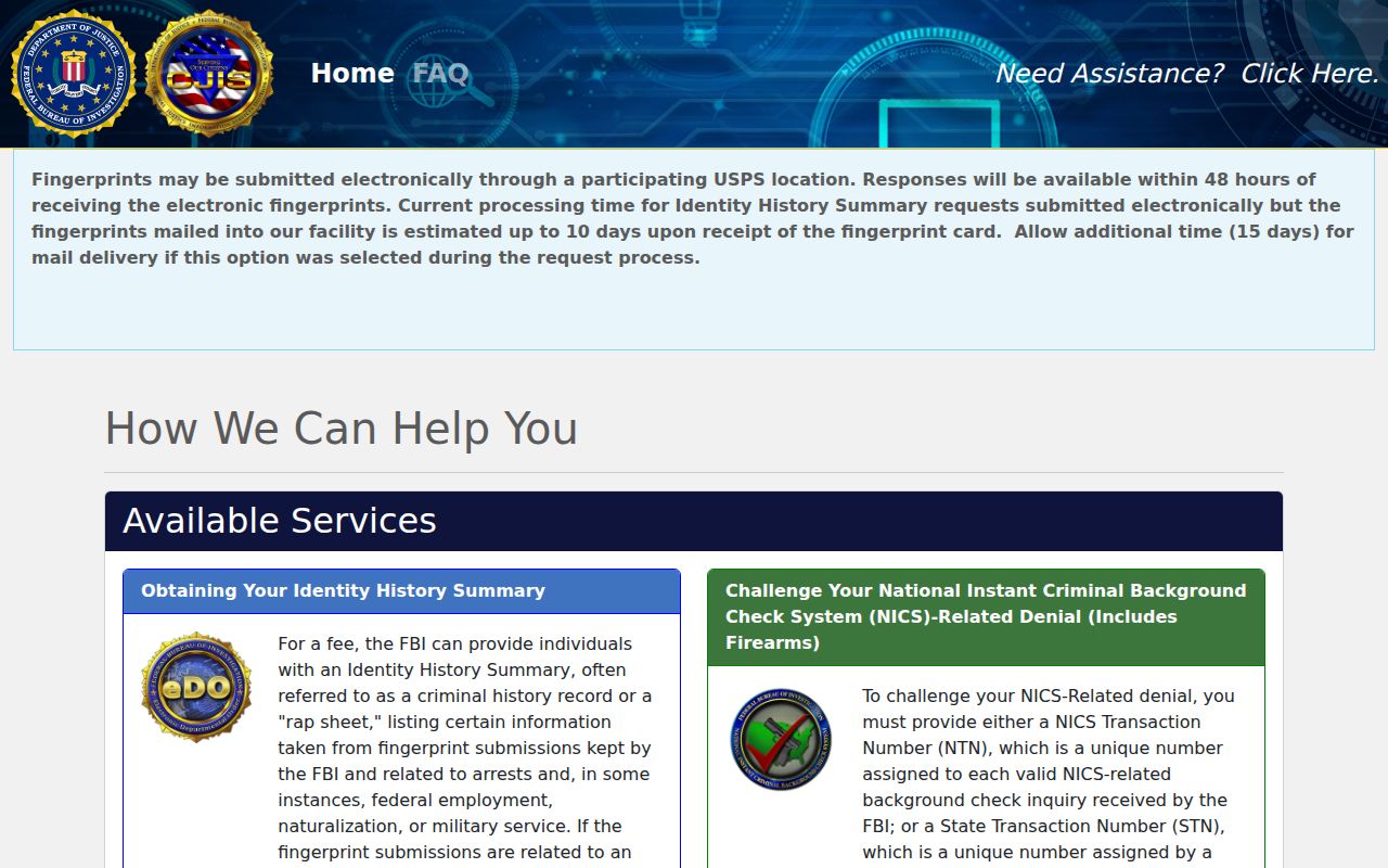 New Market criminal records self-review through the FBI identity history portal