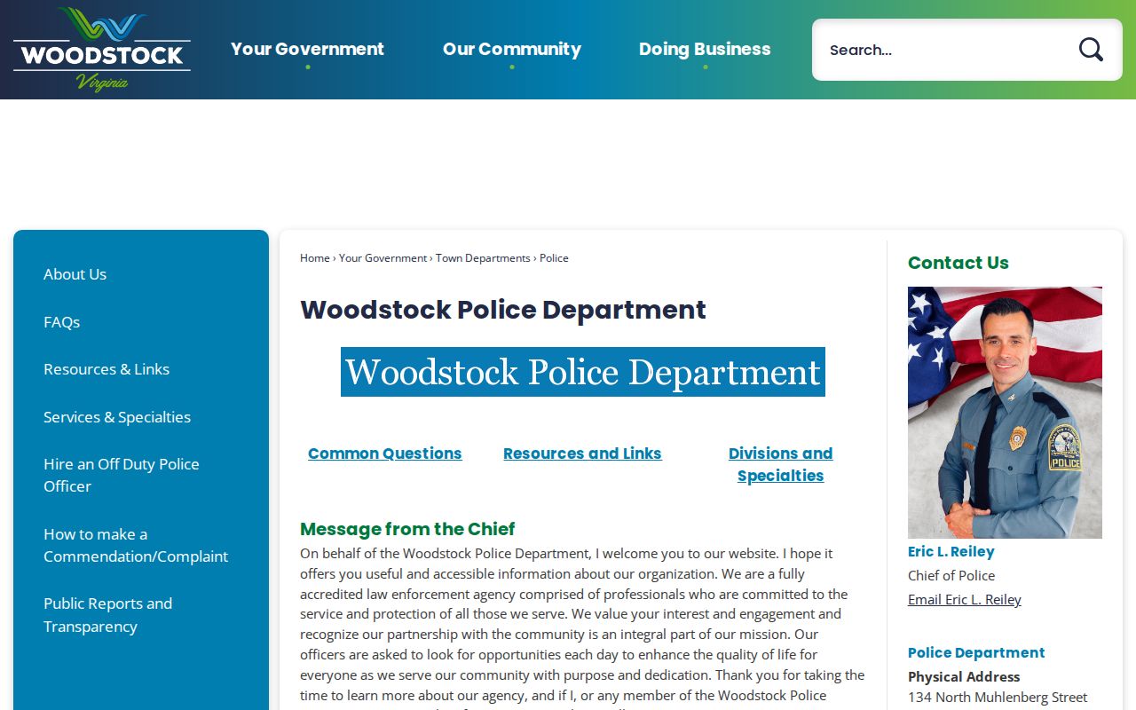 Woodstock criminal records source at the Woodstock Police Department
