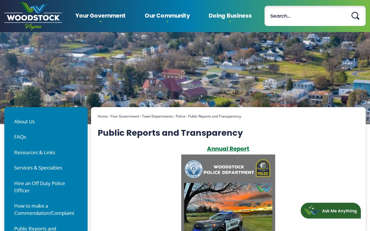 Woodstock criminal records transparency and annual report portal